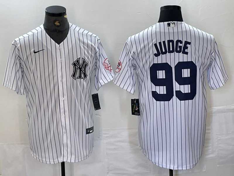 Men%27s New York Yankees #99 Aaron Judge Name White With Patch 2024 Cool Base Stitched Jersey->new york yankees->MLB Jersey